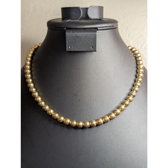 Vintage Gold Tone Wire Strung 8mm Beaded 18" Necklace - Picture 1 of 5